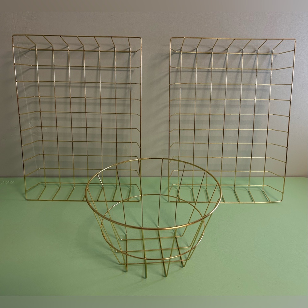 Gold Metal Trays & Basket, Home Decor, Storage Solutions, Desk Storage